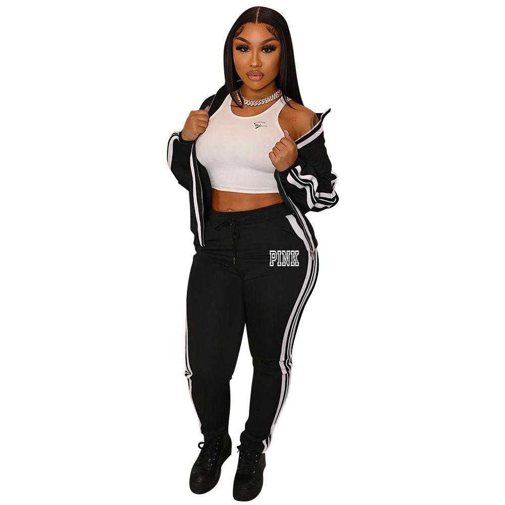 Women's Print Splicing Casual Sport Suit