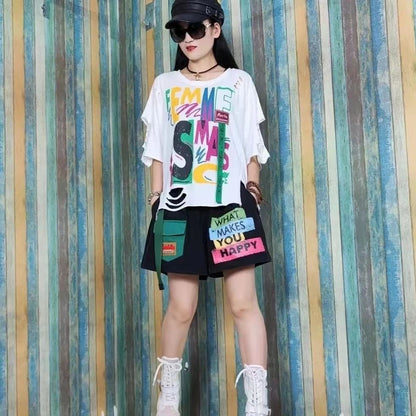 Women's Printed Casual Sport Suit Top and Shorts Set