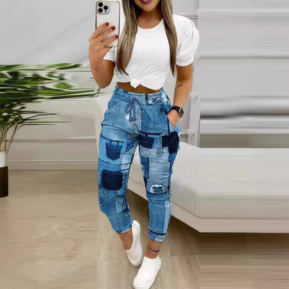 Women's Printed Drawstring Pants Two-Piece Set
