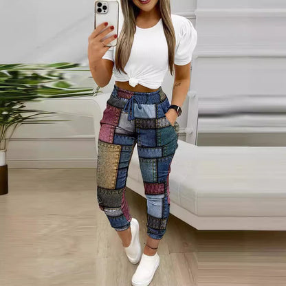 Women's Printed Drawstring Pants Two-Piece Set