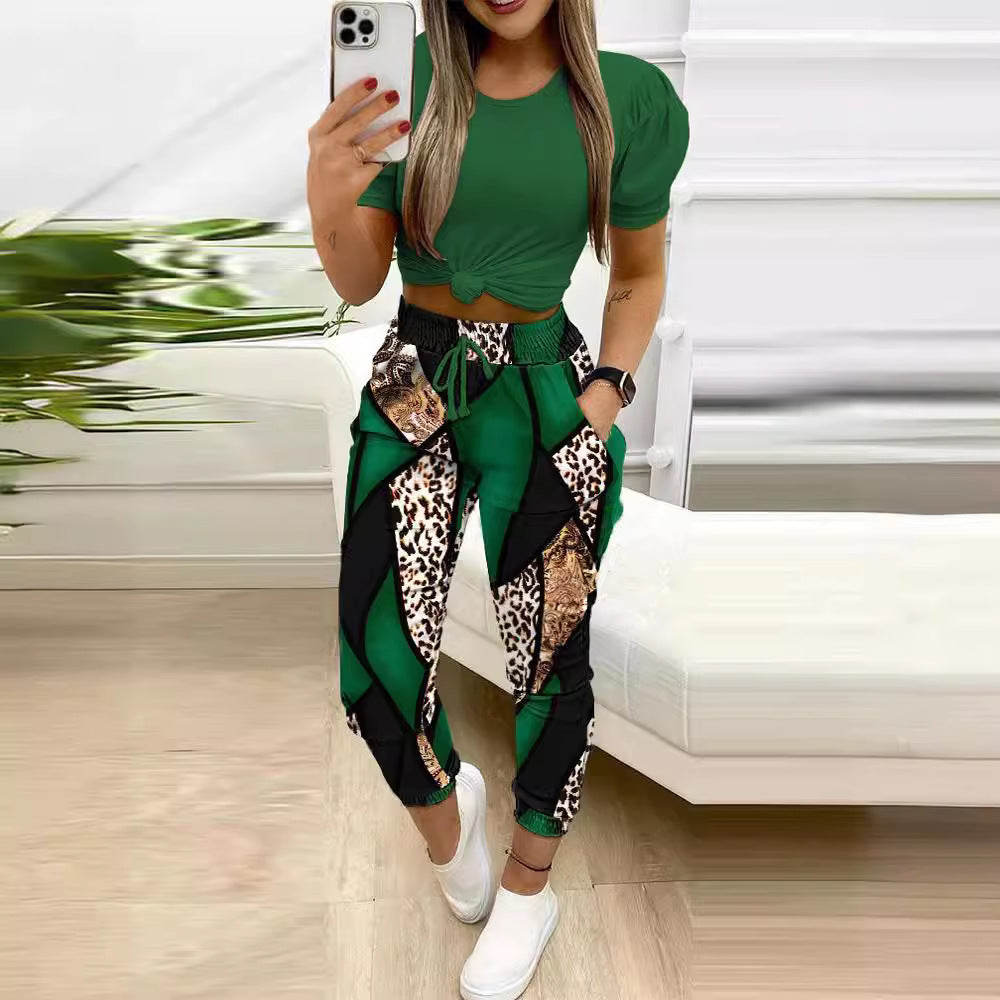 Women's Printed Drawstring Pants Two-Piece Set