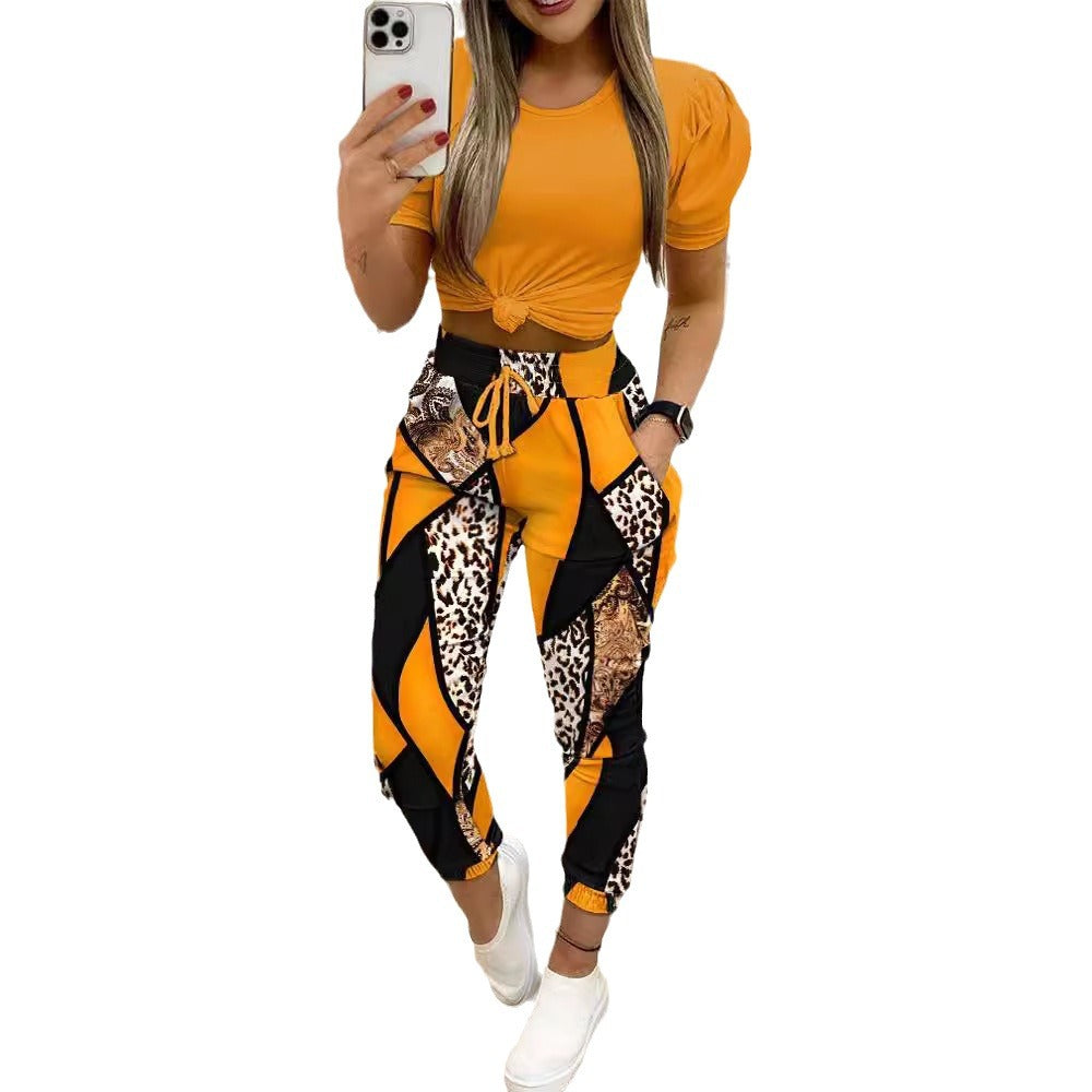 Women's Printed Drawstring Pants Two-Piece Set