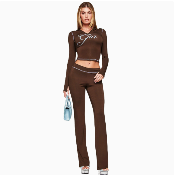 Women's Printed Hooded Long-Sleeve Two-Piece Set