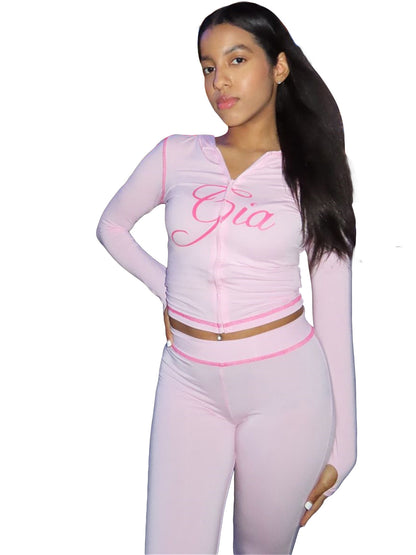 Women's Printed Hooded Long-Sleeve Two-Piece Set