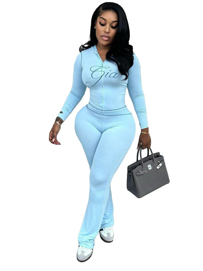 Women's Printed Hooded Long-Sleeve Two-Piece Set