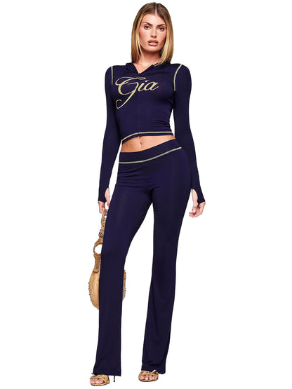 Women's Printed Hooded Long-Sleeve Two-Piece Set