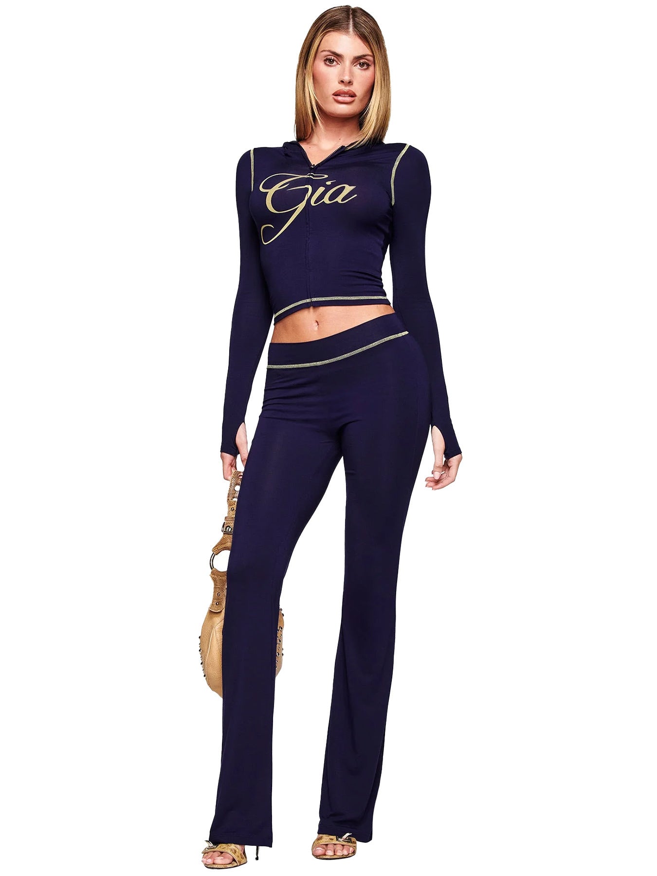 Women's Printed Hooded Long-Sleeve Two-Piece Set