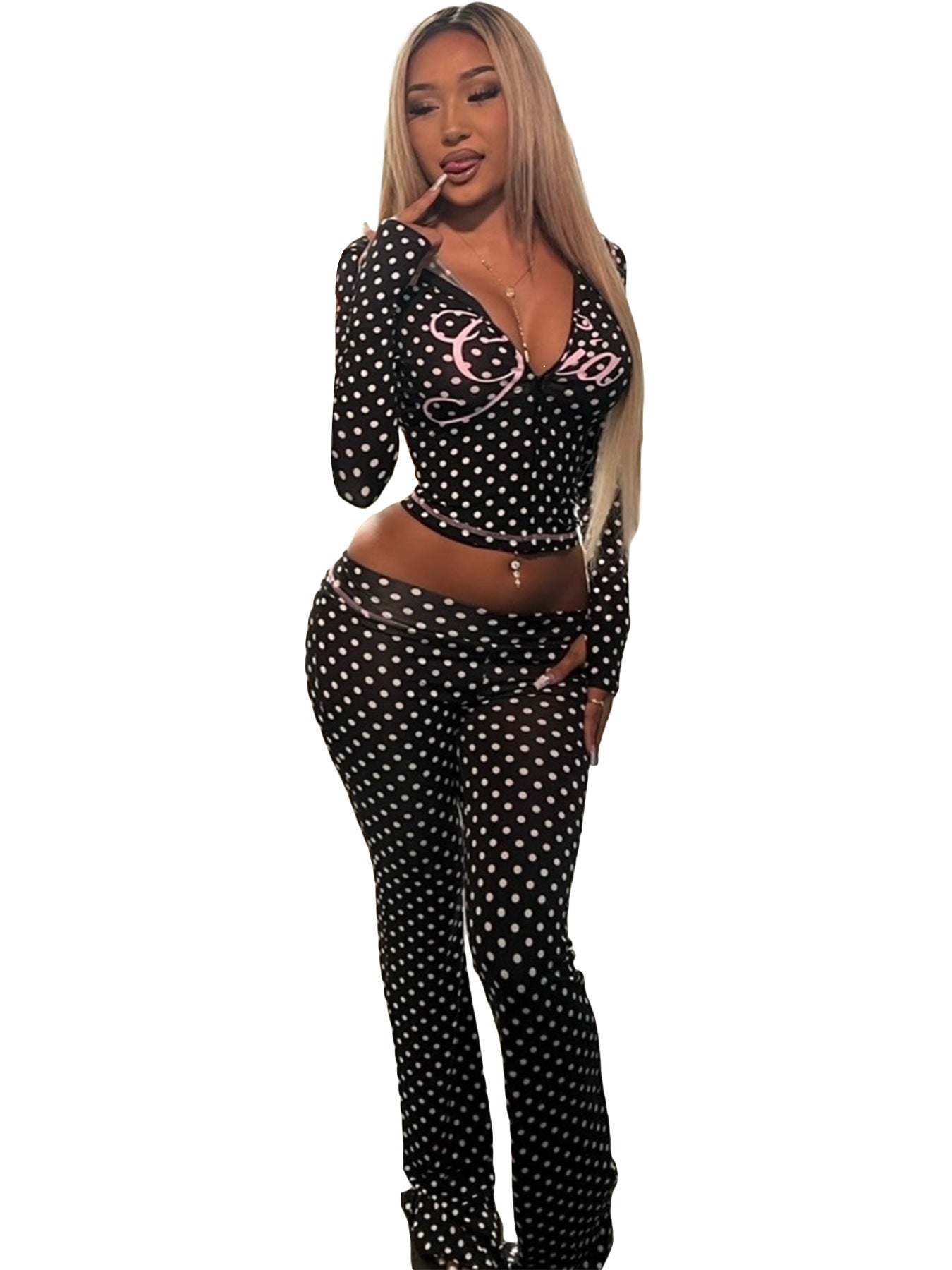 Women's Printed Hooded Long-Sleeve Two-Piece Set