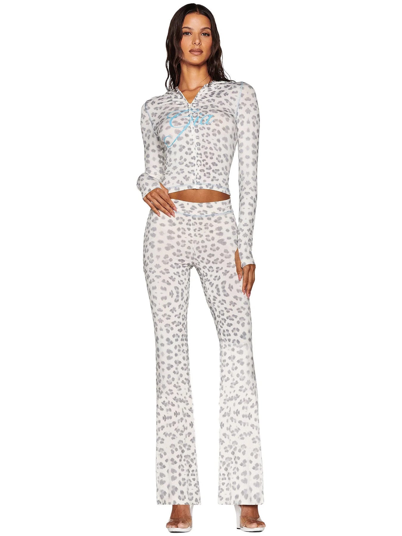 Women's Printed Hooded Long Sleeve Two-Piece Suit