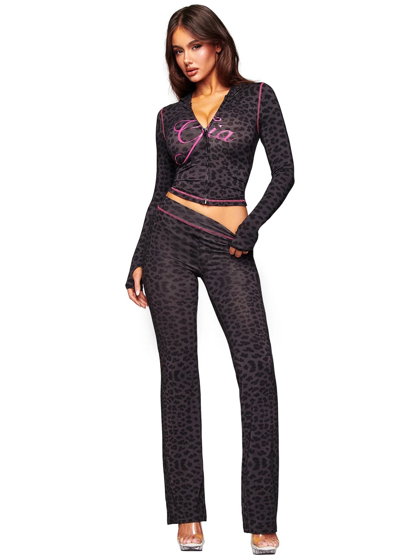 Women's Printed Hooded Long Sleeve Two-Piece Suit