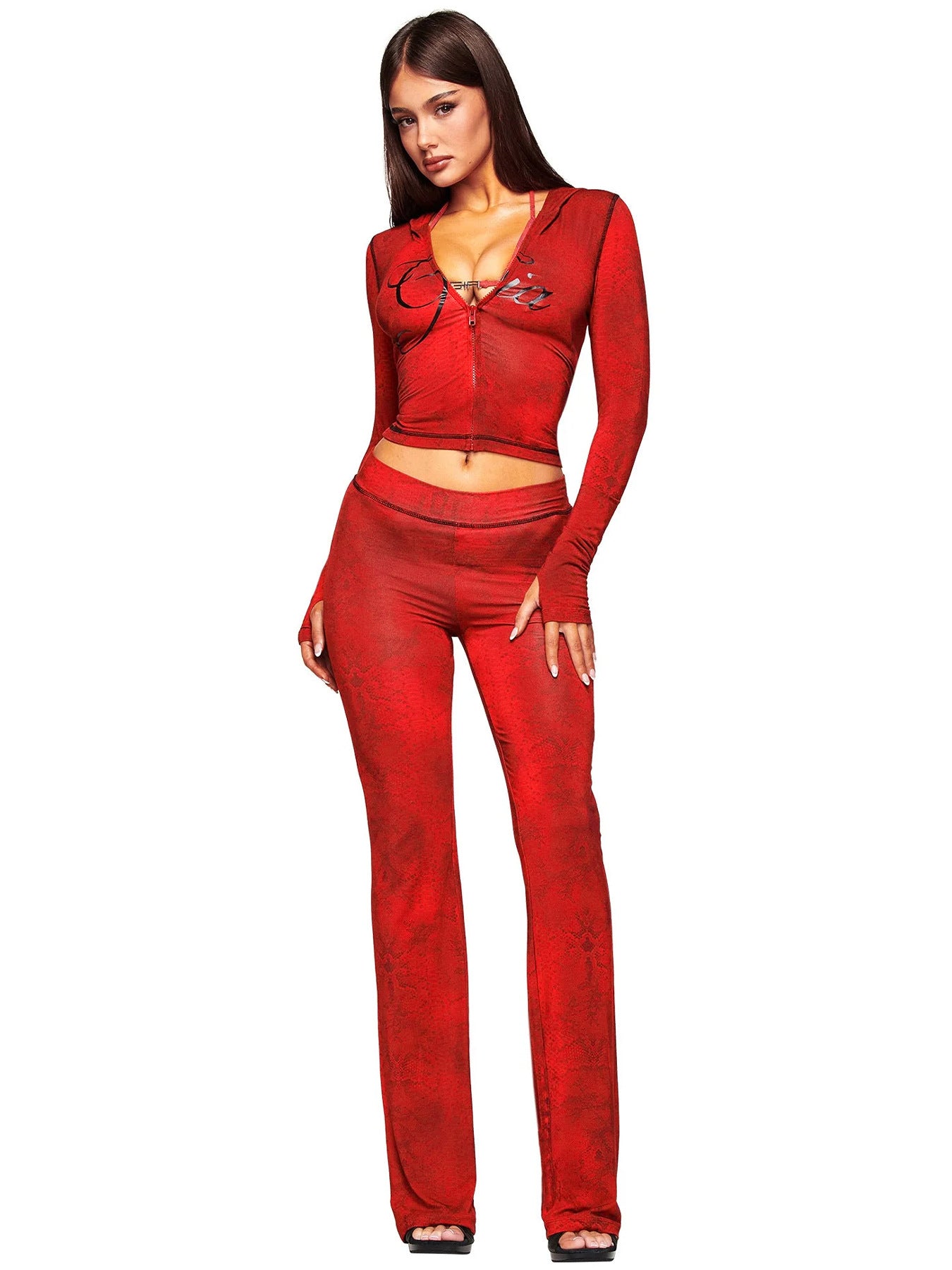 Women's Printed Hooded Long Sleeve Two-Piece Suit