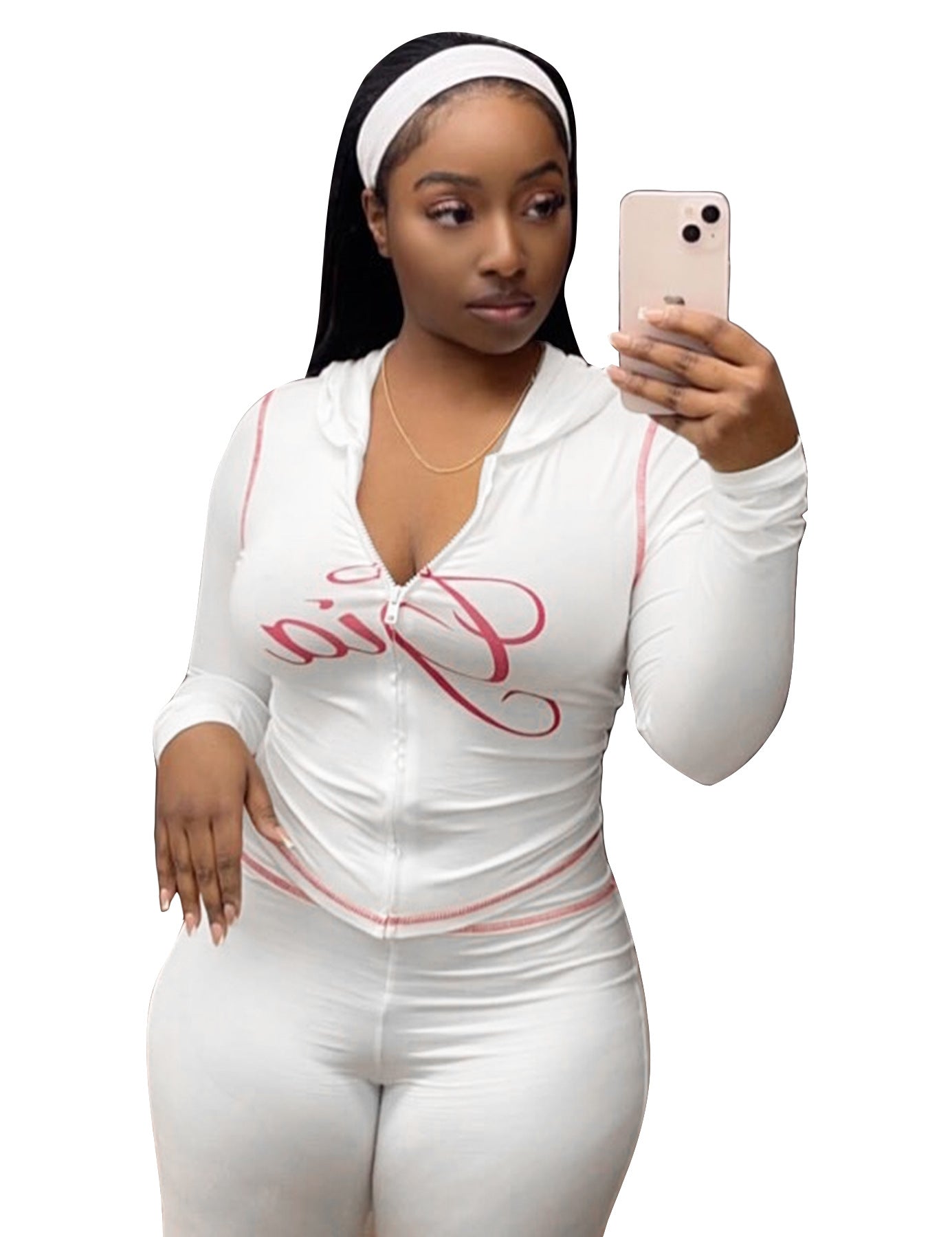 Women's Printed Hooded Long Sleeve Two-Piece Suit