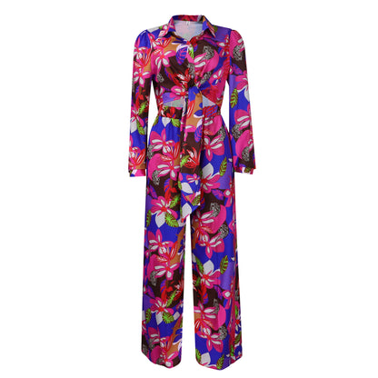 Women's Printed Lapel Tie Shirt