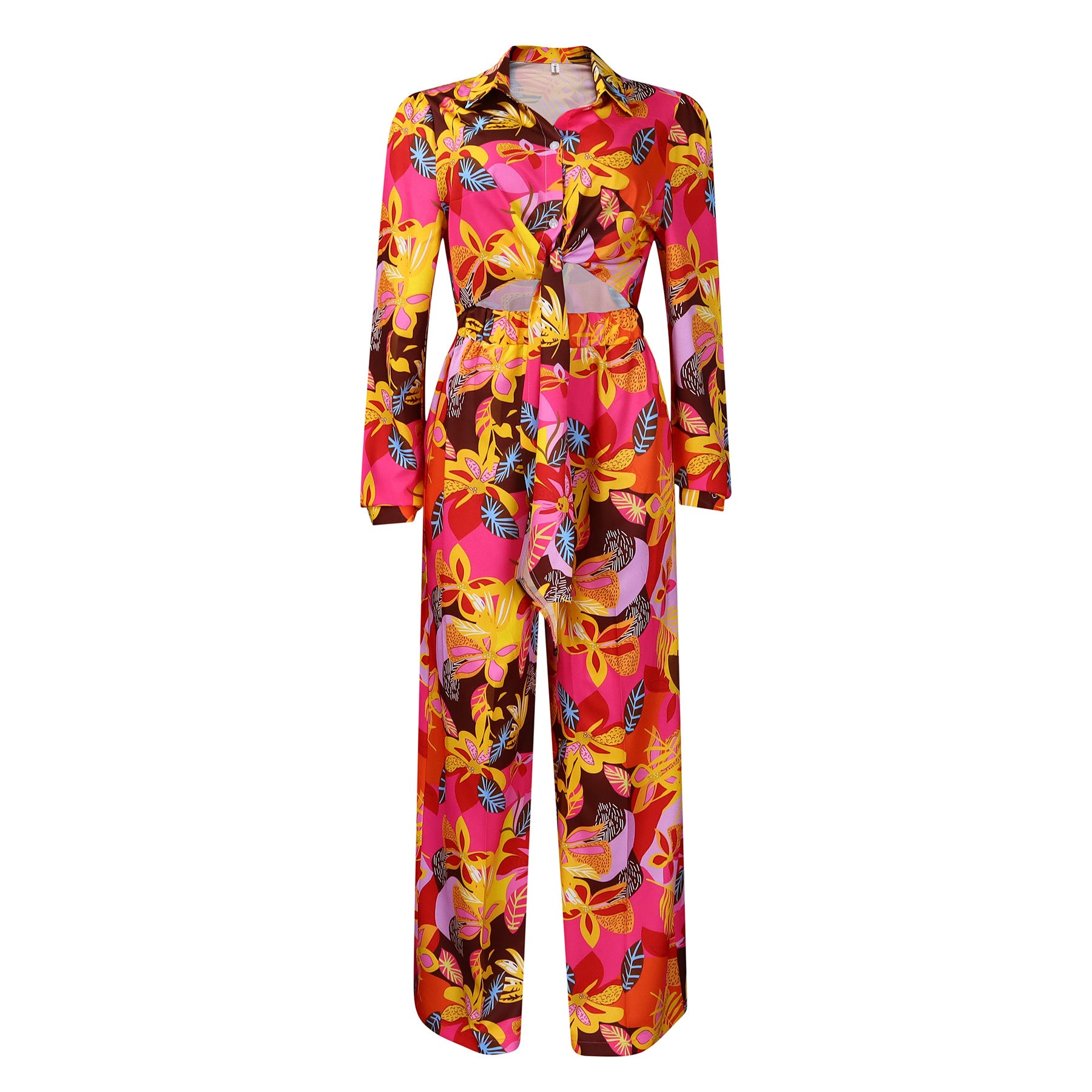 Women's Printed Lapel Tie Shirt