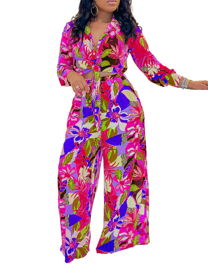 Women's Printed Lapel Tie Shirt