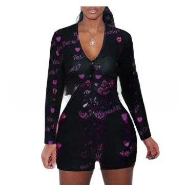 Women's Printed Long Sleeve Jumpsuit