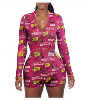 Women's Printed Long Sleeve Jumpsuit