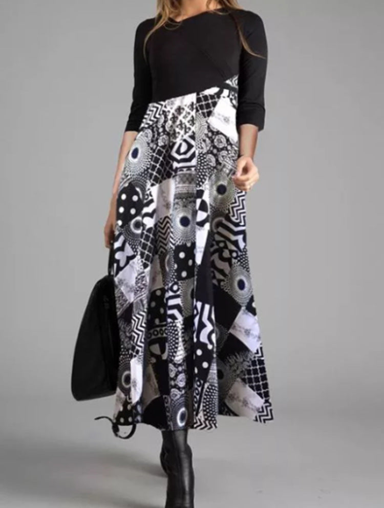 Women's Printed Long Sleeve Slim Dress