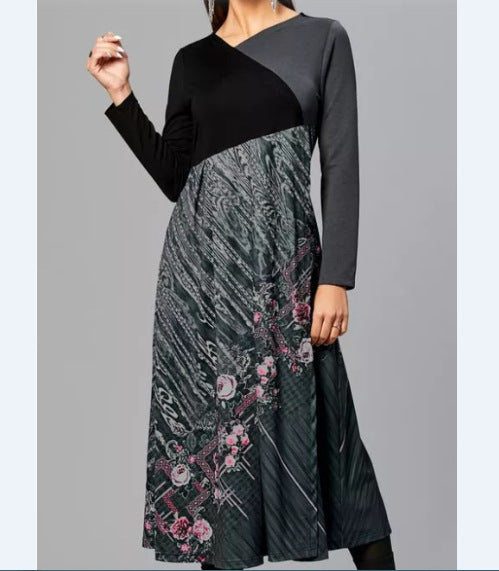 Women's Printed Long Sleeve Slim Dress