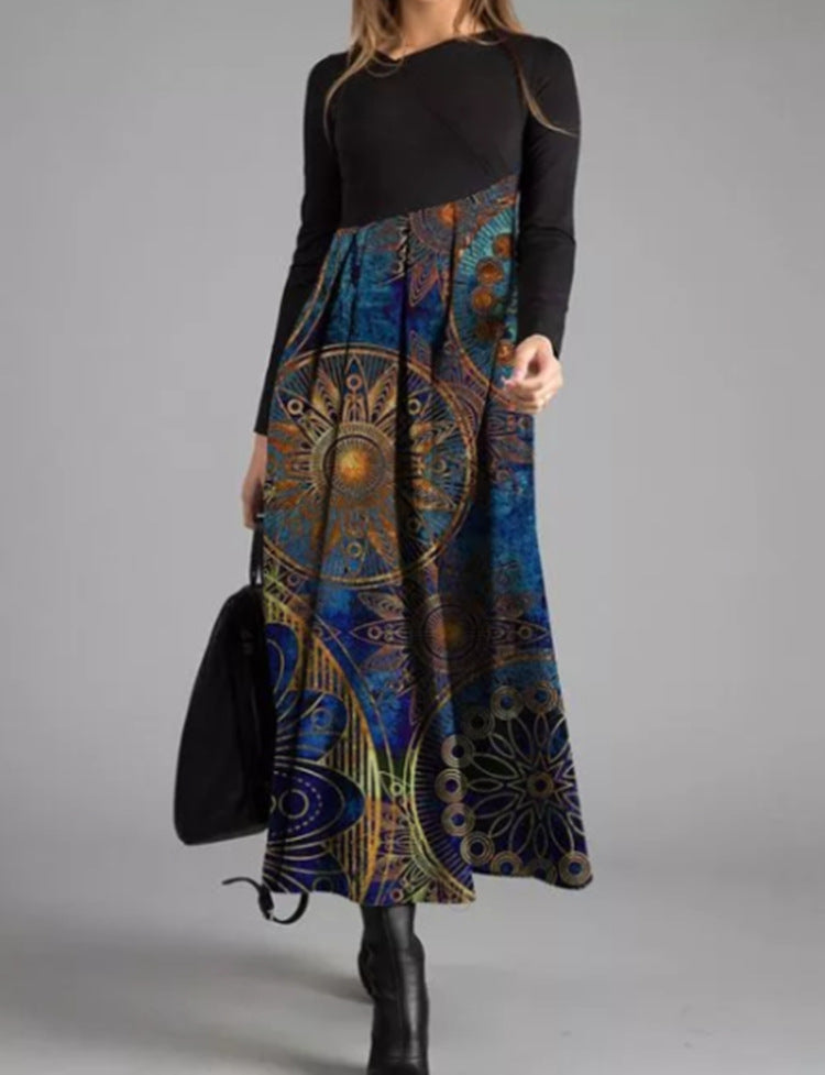 Women's Printed Long Sleeve Slim Dress