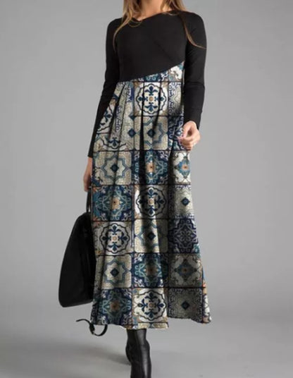 Women's Printed Long Sleeve Slim Dress