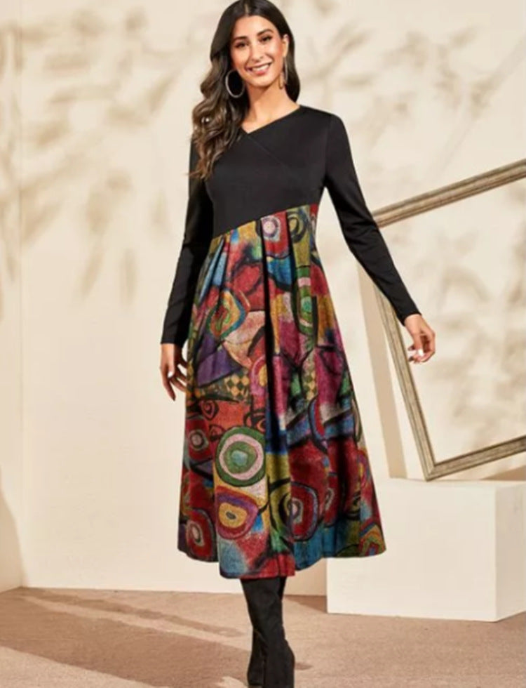 Women's Printed Long Sleeve Slim Dress