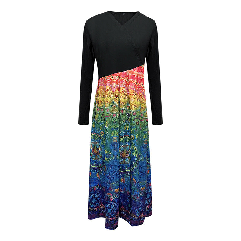 Women's Printed Long Sleeve Slim Dress