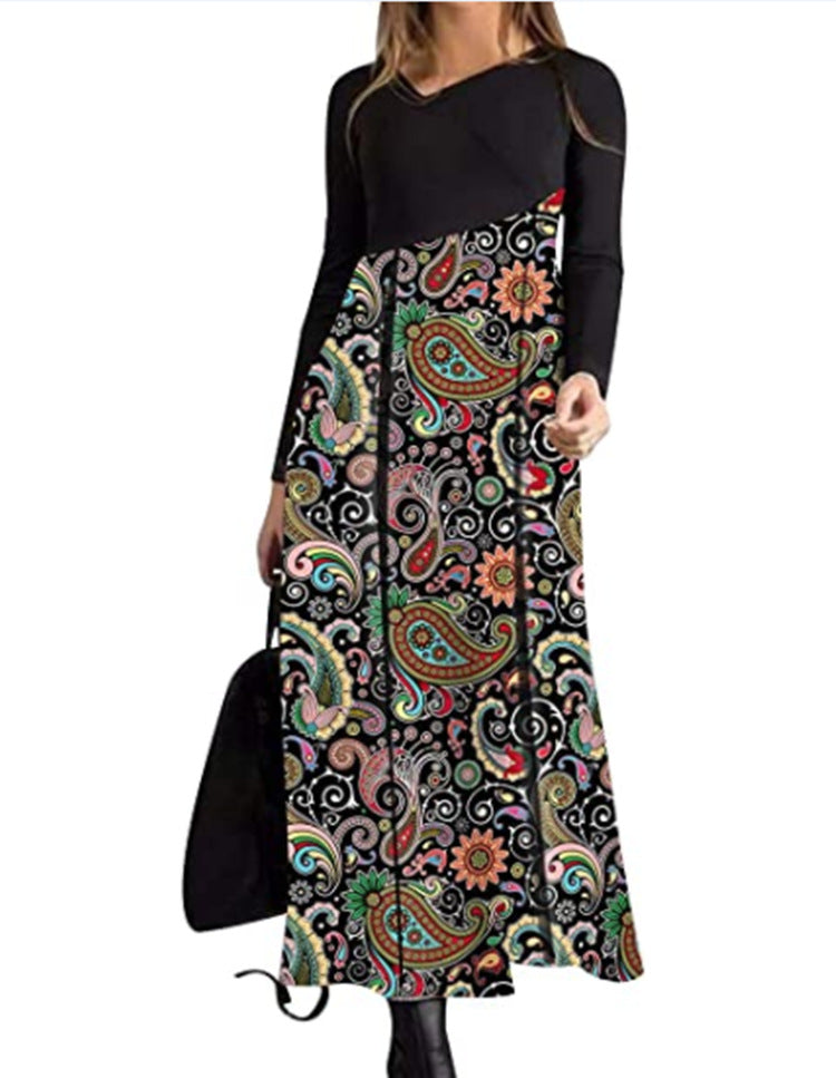 Women's Printed Long Sleeve Slim Dress