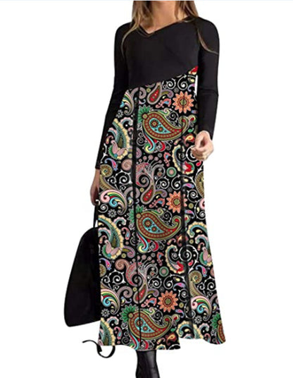 Women's Printed Long Sleeve Slim Dress