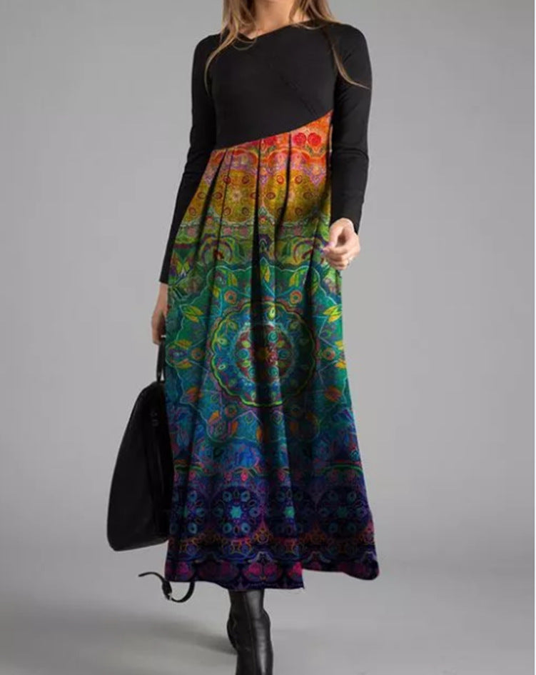 Women's Printed Long Sleeve Slim Dress