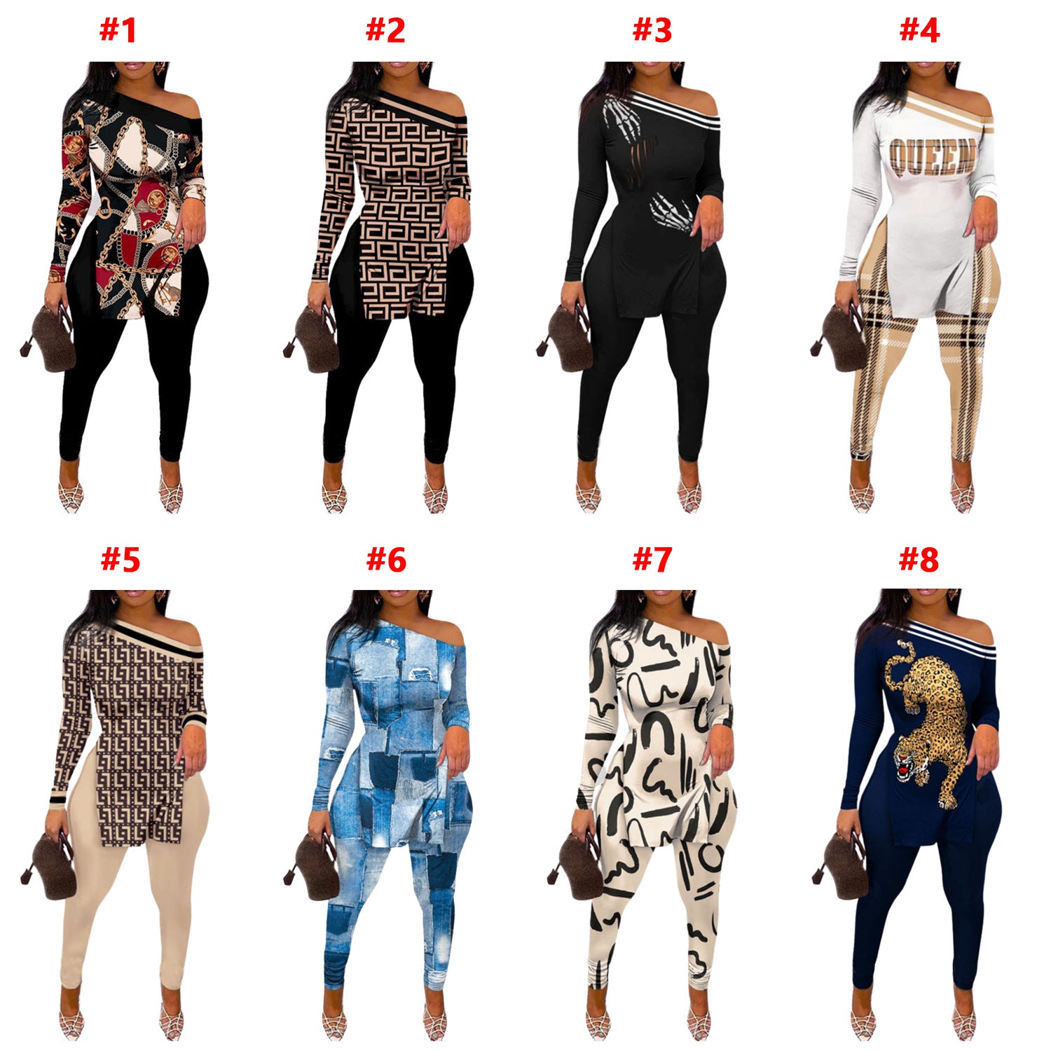 Women's printed long-sleeved long pants