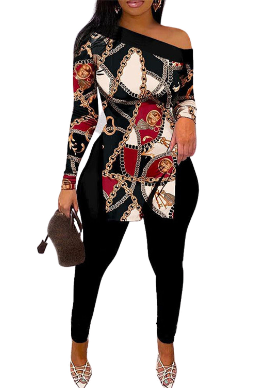 Women's printed long-sleeved long pants