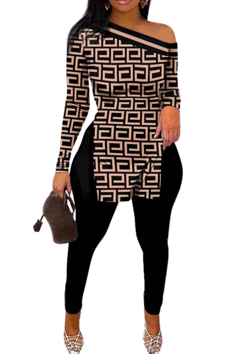 Women's printed long-sleeved long pants