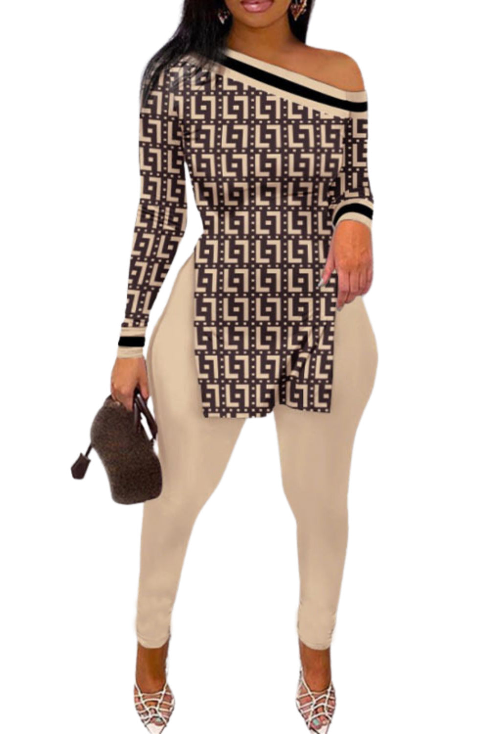 Women's printed long-sleeved long pants