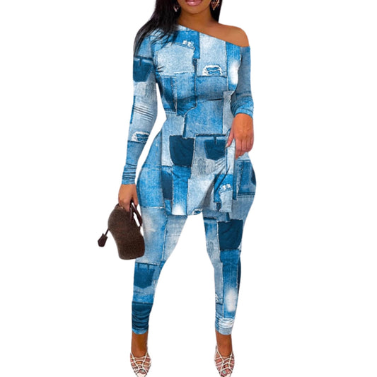 Women's printed long-sleeved long pants