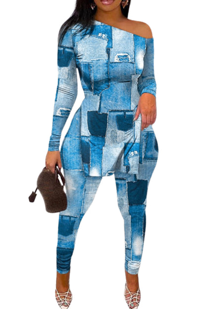 Women's printed long-sleeved long pants