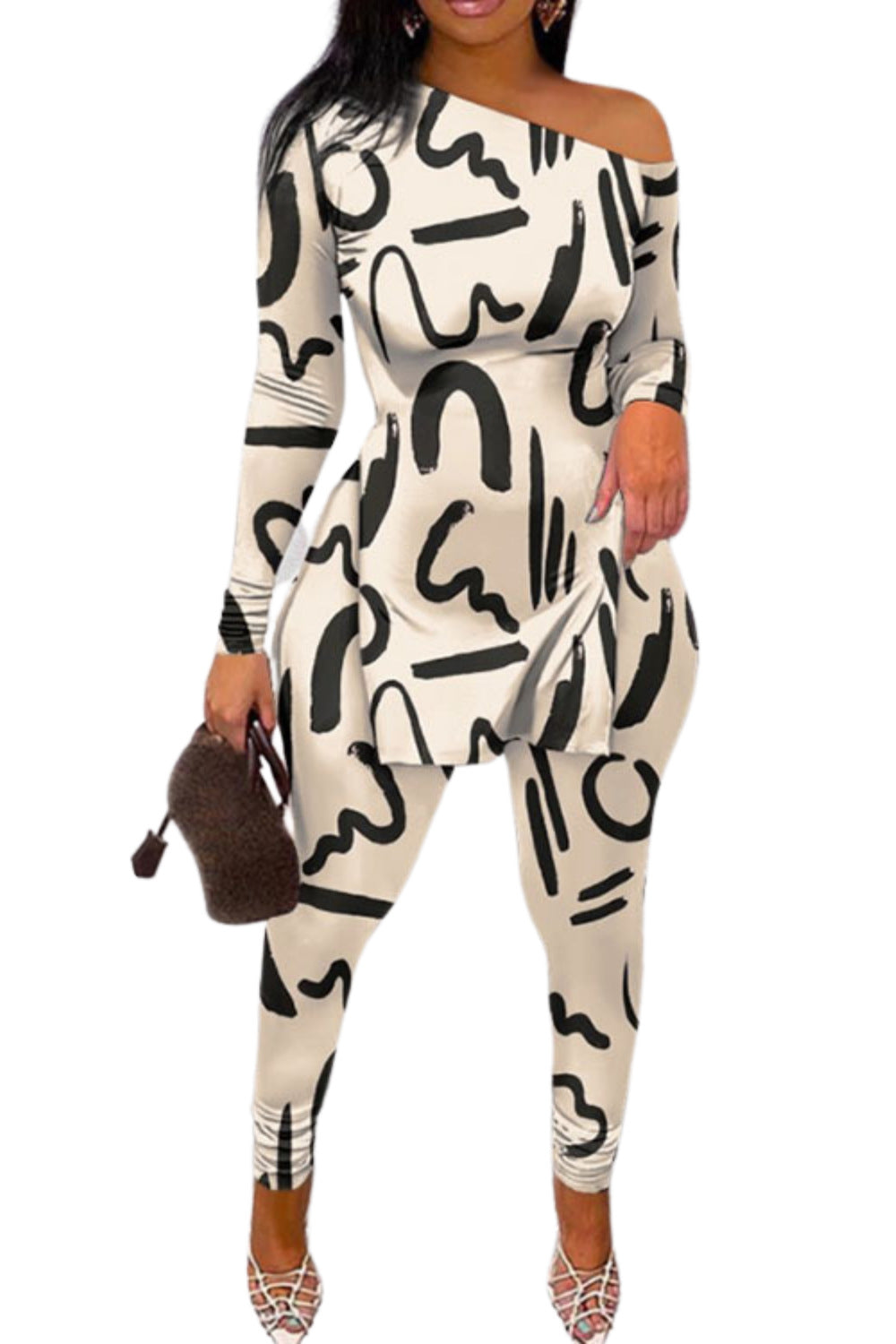 Women's printed long-sleeved long pants