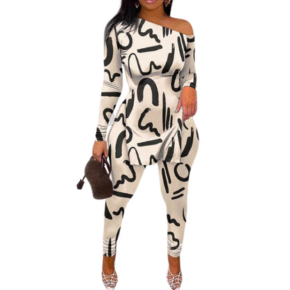 Women's printed long-sleeved long pants