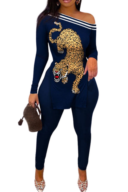 Women's printed long-sleeved long pants