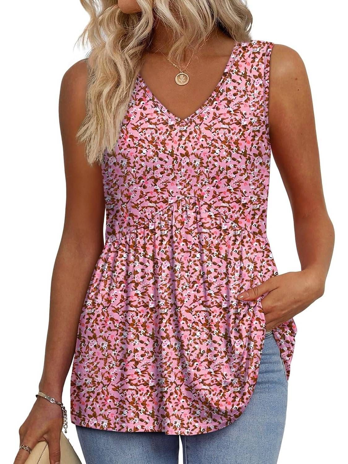 Women's printed pleated vest T-shirt