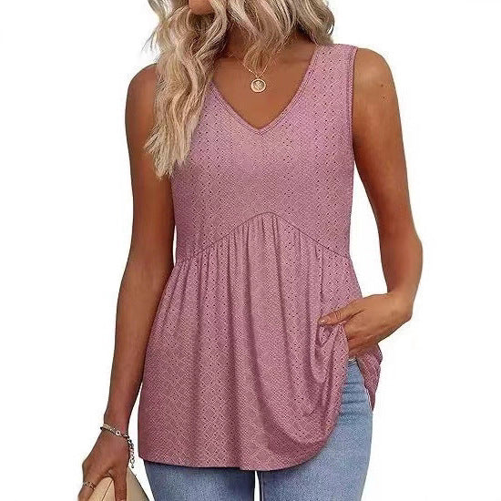 Women's printed pleated vest T-shirt