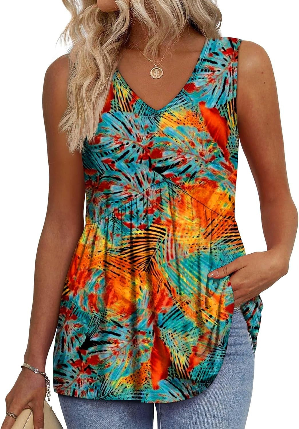Women's printed pleated vest T-shirt