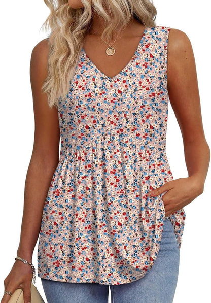 Women's printed pleated vest T-shirt