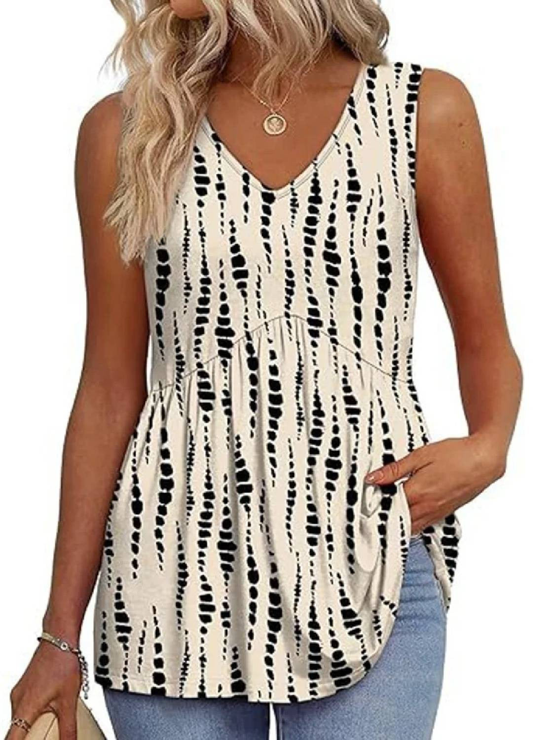 Women's printed pleated vest T-shirt