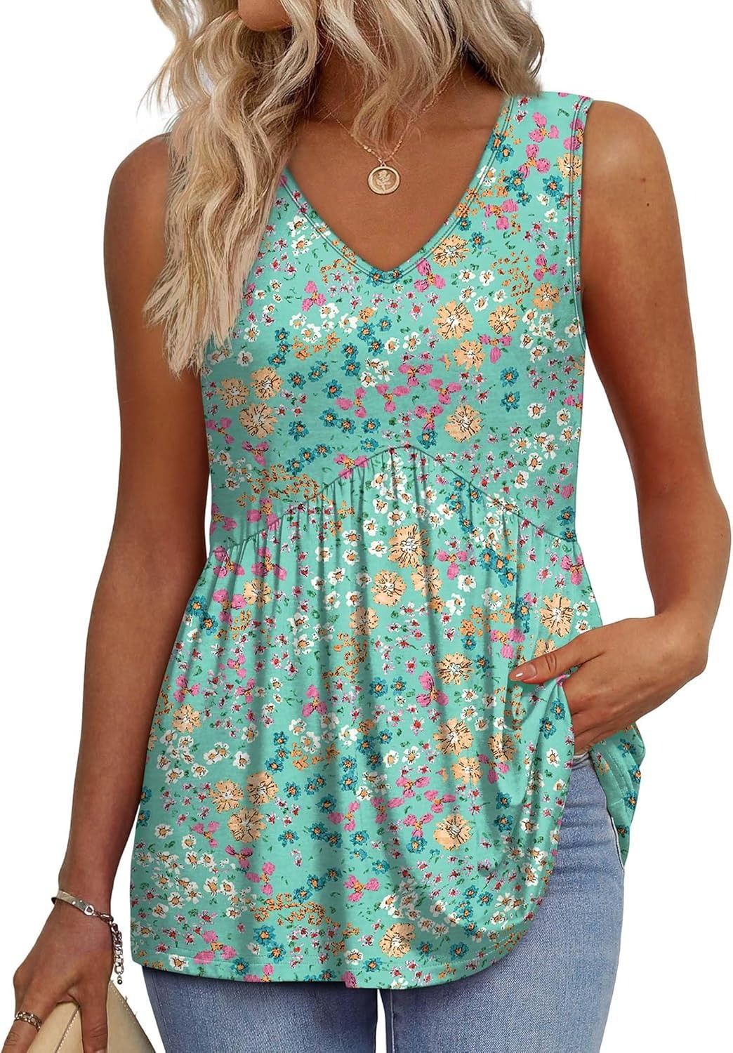 Women's printed pleated vest T-shirt