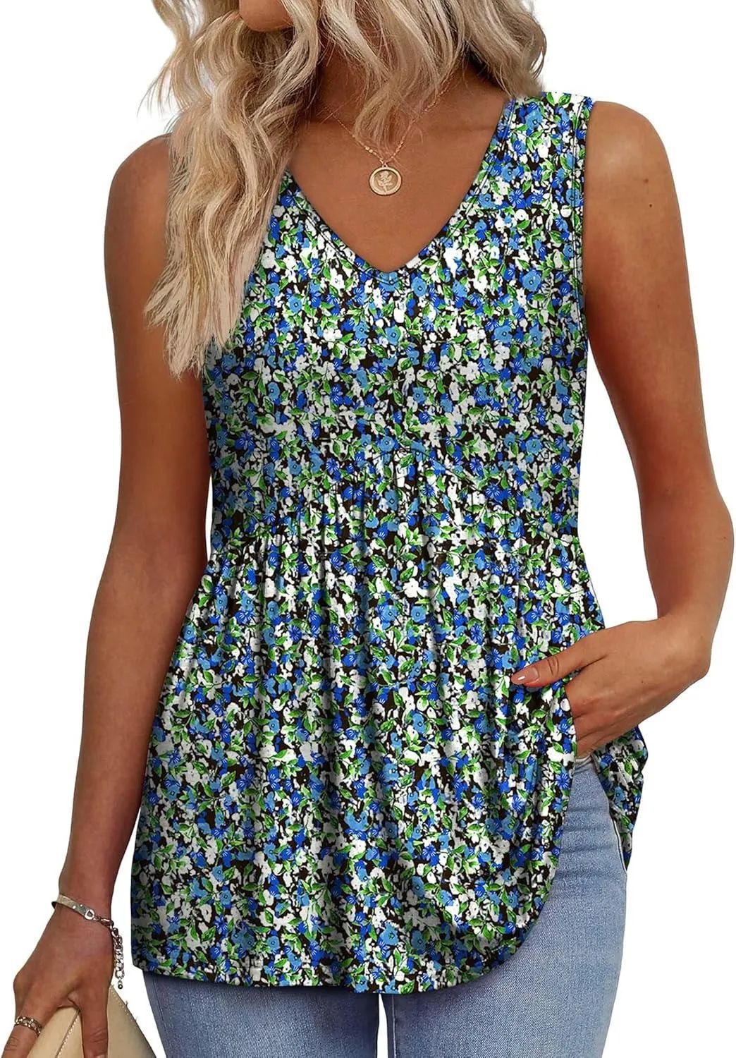 Women's printed pleated vest T-shirt