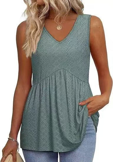 Women's printed pleated vest T-shirt