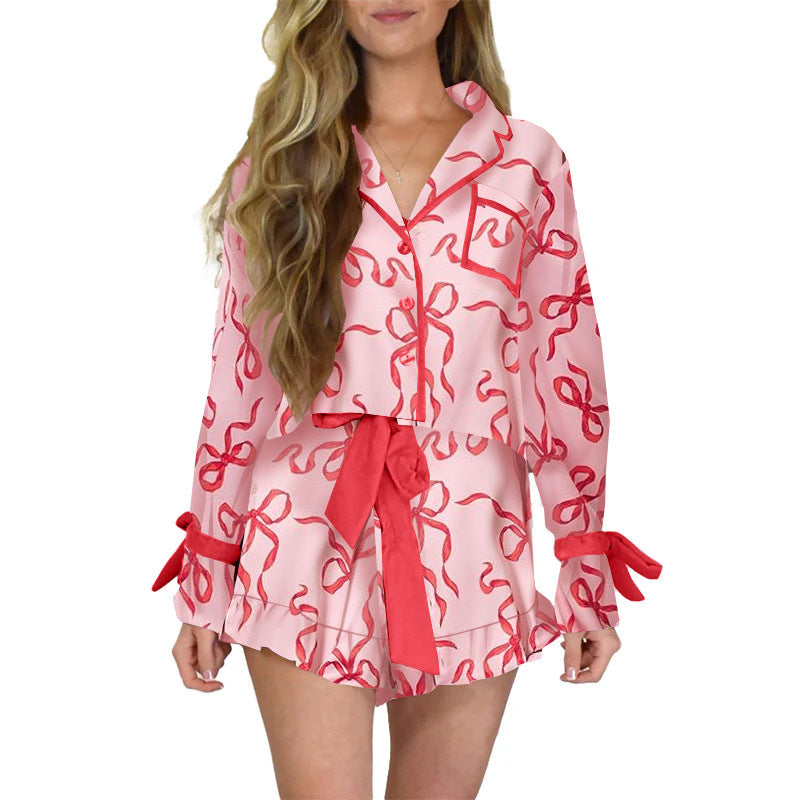 Women's Printed Satin Home Clothes Set