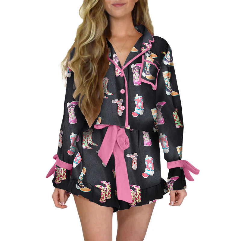 Women's Printed Satin Home Clothes Set