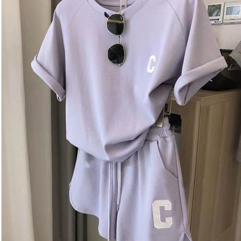 Women's Printed Short Sleeve T-Shirt and Shorts Casual